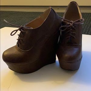 DBDK brown lace up wedge booties